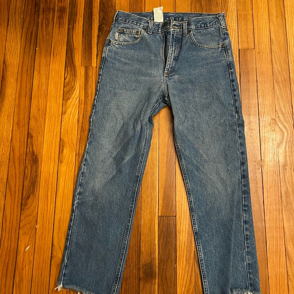 Carhartt Blue Denim Jacket with Brown Logo Patch